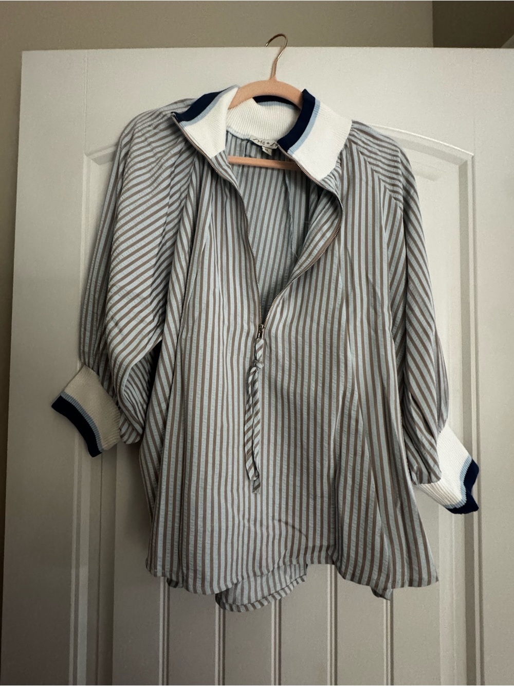 She + Sky Striped Zip-Down Shirt
